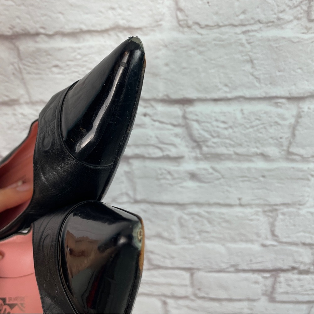 Salvatore Ferragamo Black Leather Logo Kitten Career Style Heels Size 10 - Picture 6 of 13